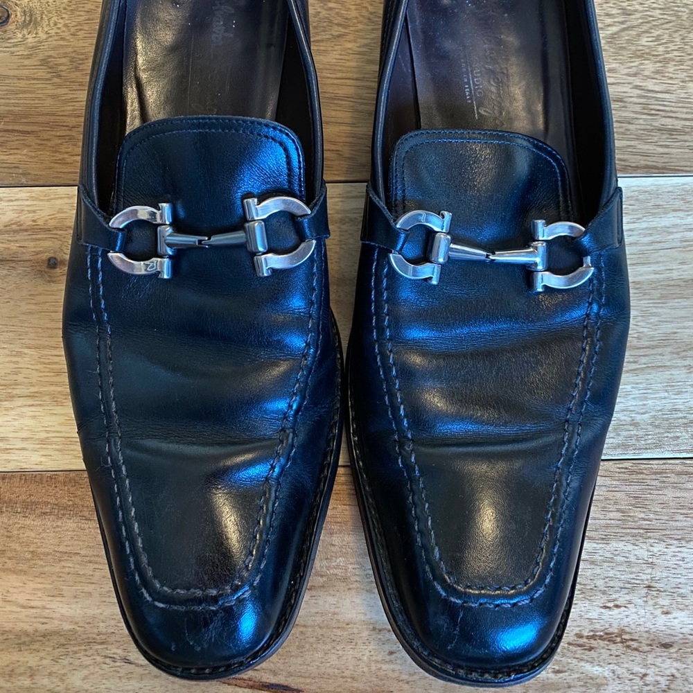 Salvatorre Ferragamo Black Square Toe Loafer